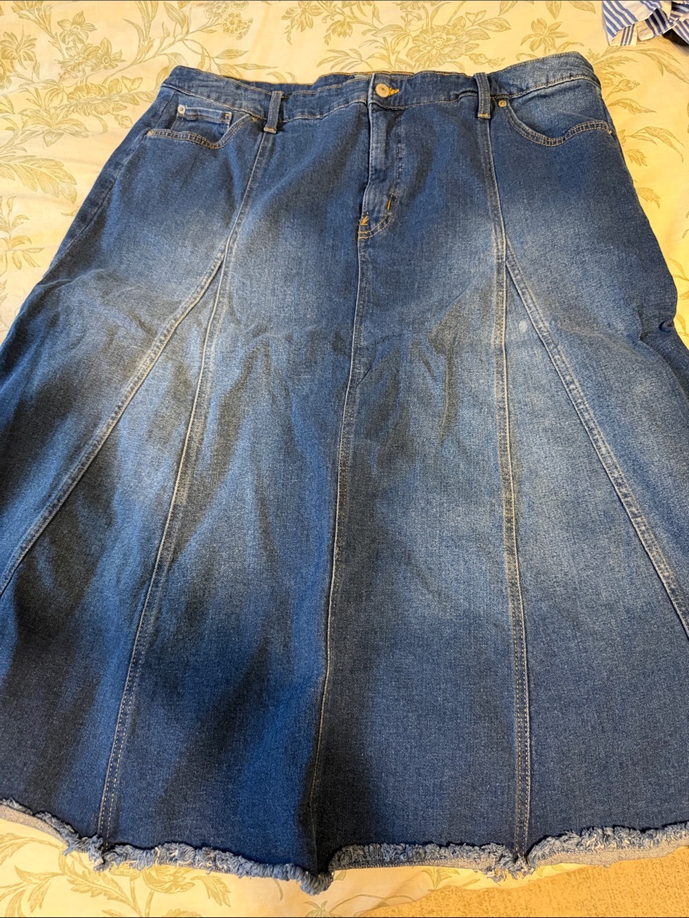 Terra & Sky Dark Blue Denim Flare Skirt with Frayed Hem